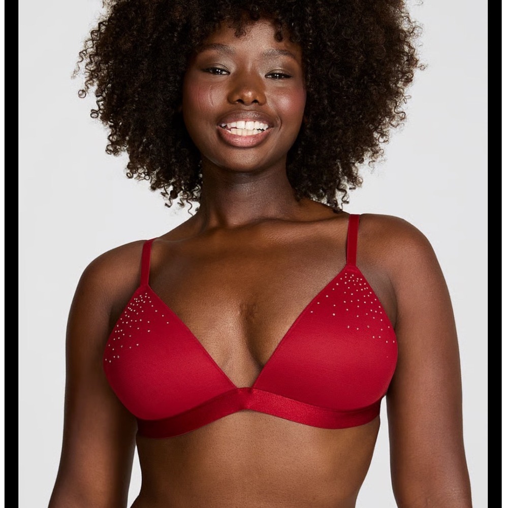 Victoria's Secret x PINK | NWT Burgundy Red Rhinestone PushUp Triangle Bra, M-DD